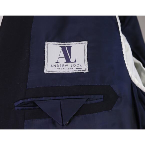 Andrew Luck Custom Tailored Solid Navy Blue 2Btn Wool Fleece Loro Piana Suit 46L - Picture 9 of 12